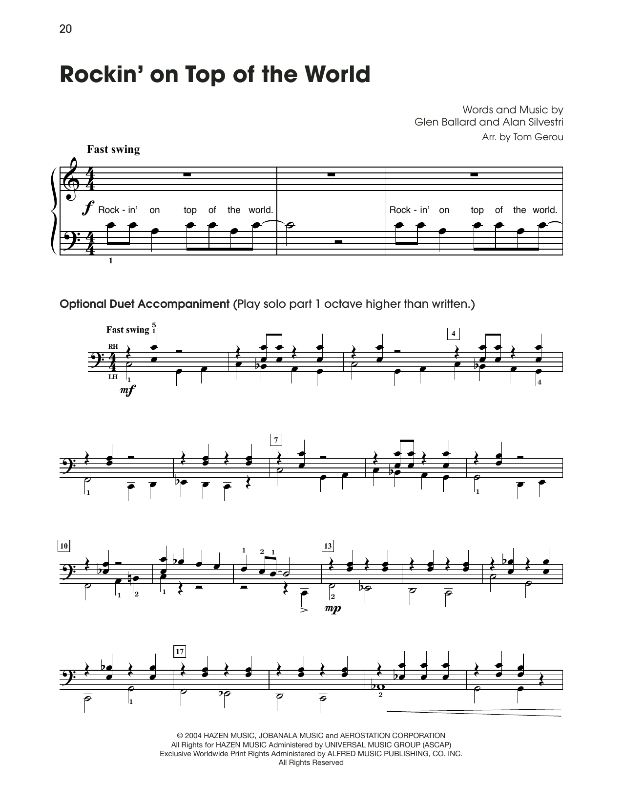 Steven Tyler Rockin' On Top Of The World (from The Polar Express) (arr. Tom Gerou) Sheet Music Notes & Chords for 5-Finger Piano - Download or Print PDF