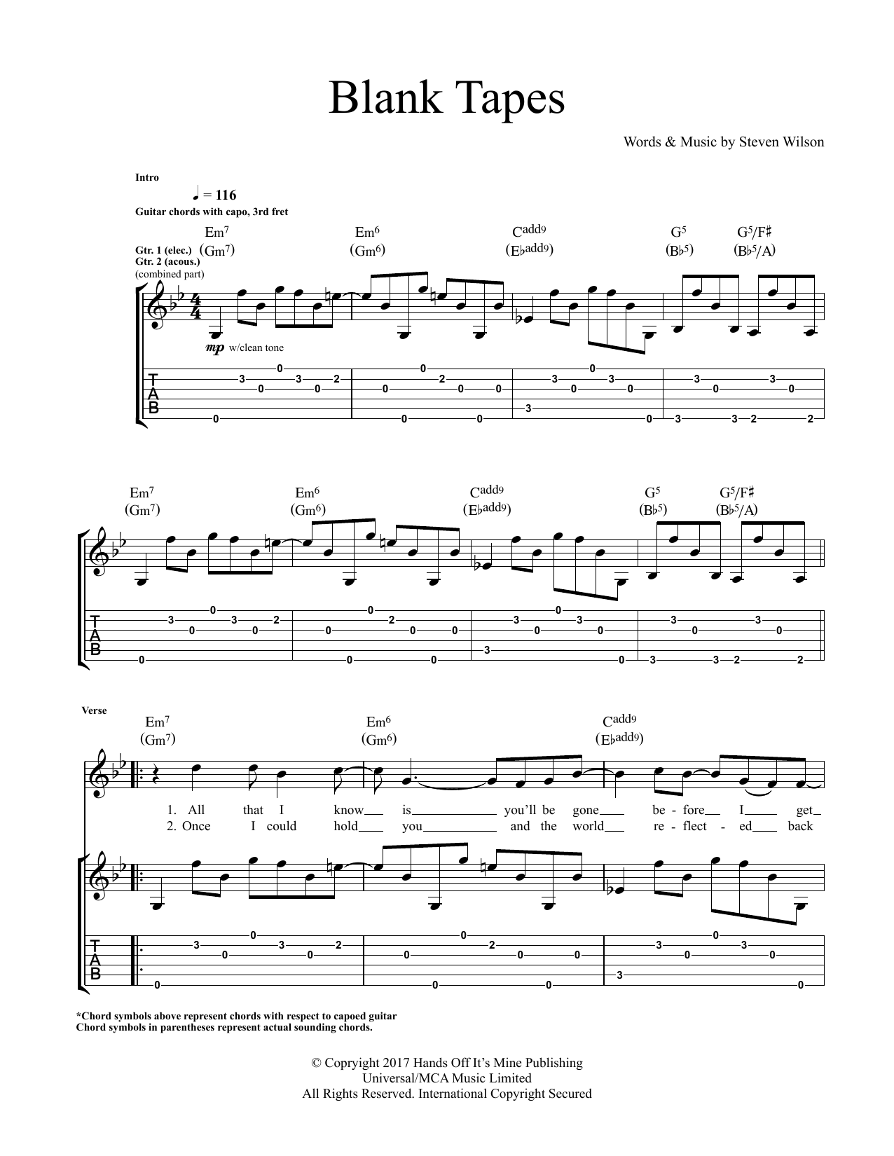 Steven Wilson Blank Tapes Sheet Music Notes & Chords for Guitar Tab - Download or Print PDF
