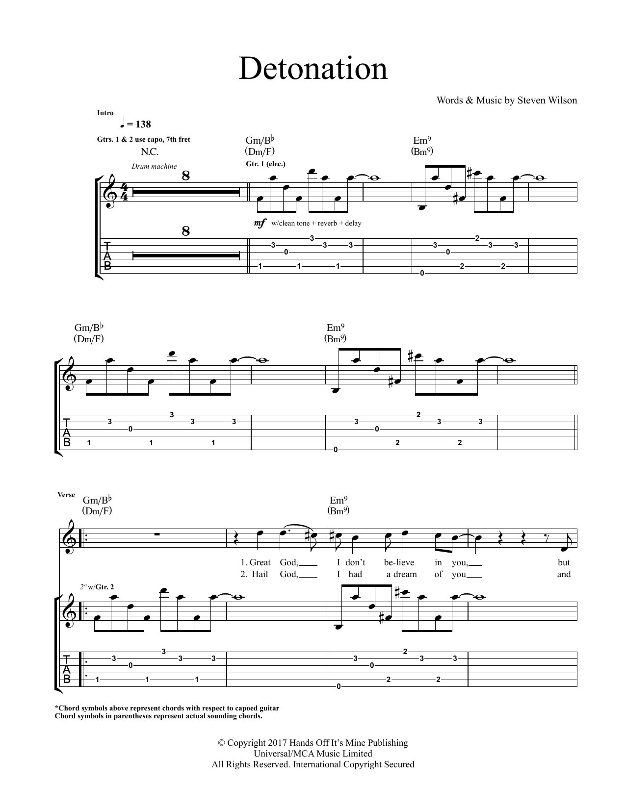 Steven Wilson Detonation Sheet Music Notes & Chords for Guitar Tab - Download or Print PDF