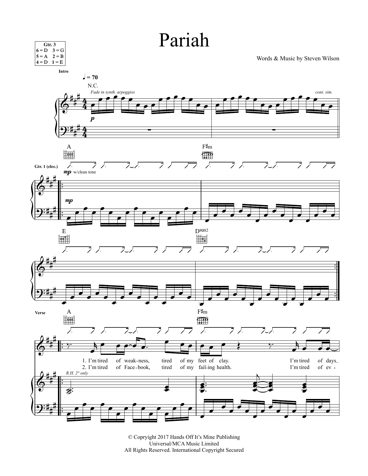 Steven Wilson Pariah Sheet Music Notes & Chords for Guitar Tab - Download or Print PDF