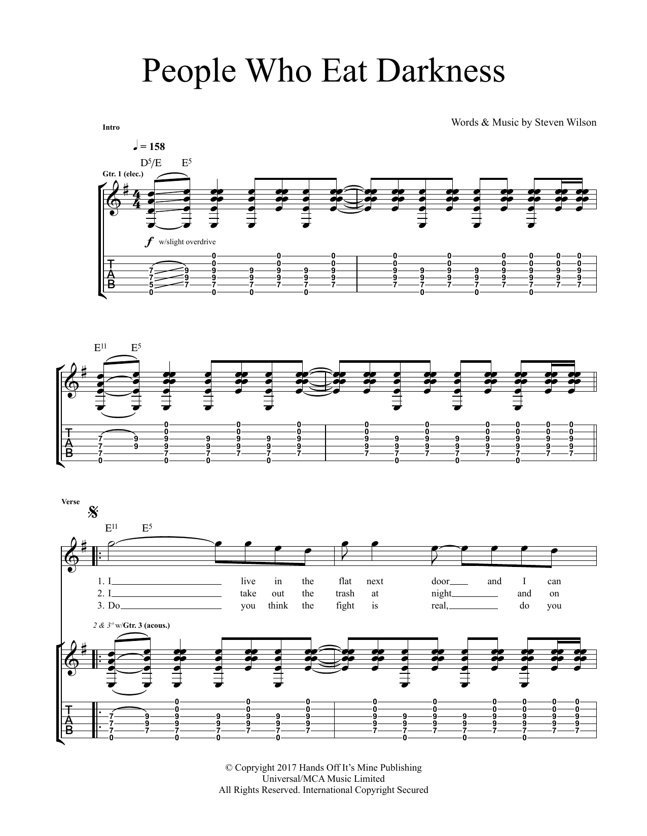 Steven Wilson People Who Eat Darkness Sheet Music Notes & Chords for Guitar Tab - Download or Print PDF