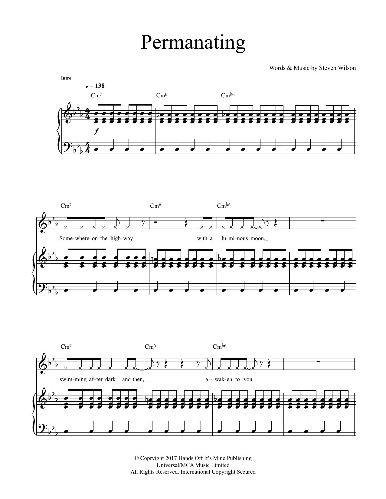Steven Wilson Permanating Sheet Music Notes & Chords for Piano & Vocal - Download or Print PDF