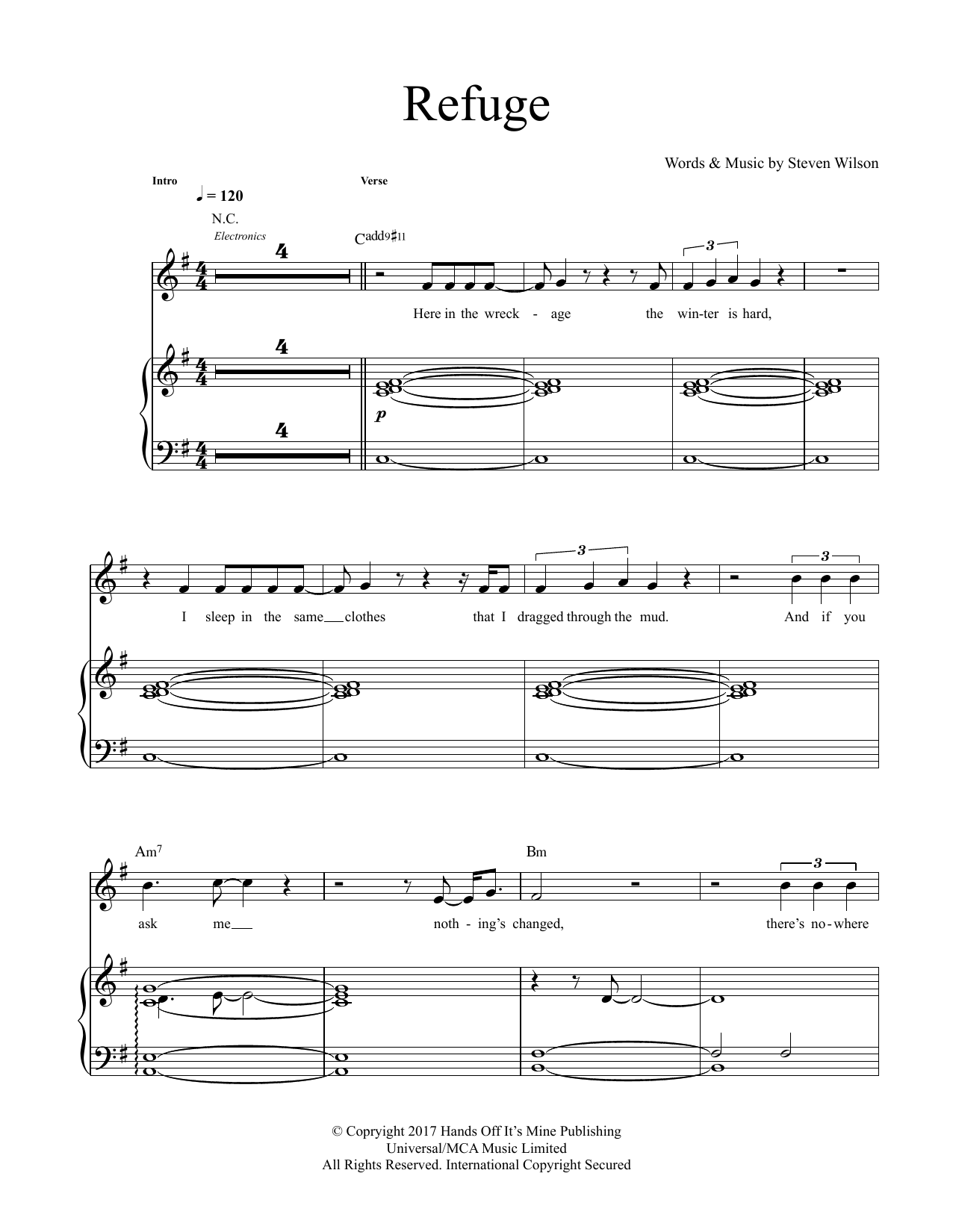 Steven Wilson Refuge Sheet Music Notes & Chords for Piano & Vocal - Download or Print PDF