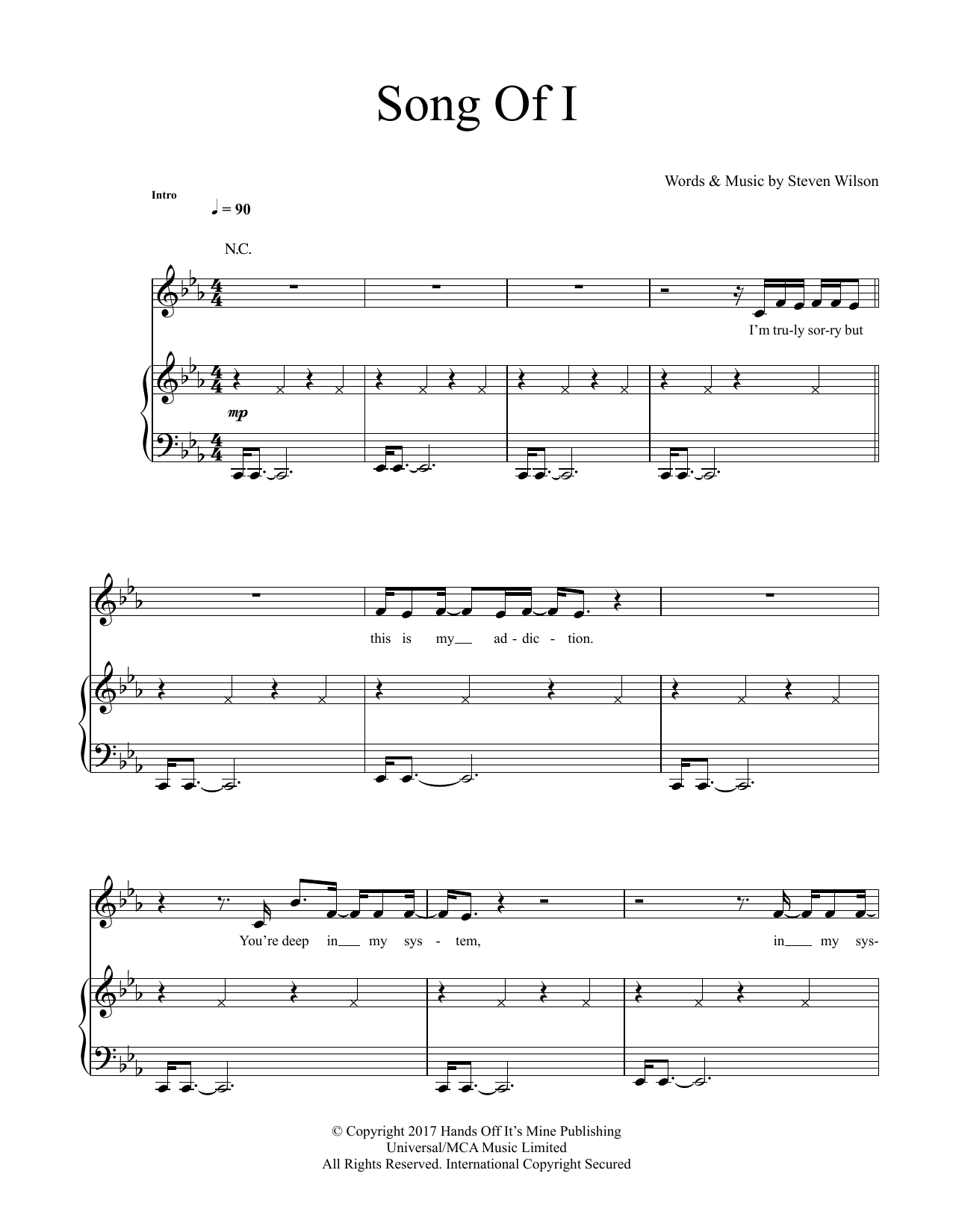 Steven Wilson Song Of I Sheet Music Notes & Chords for Piano & Vocal - Download or Print PDF