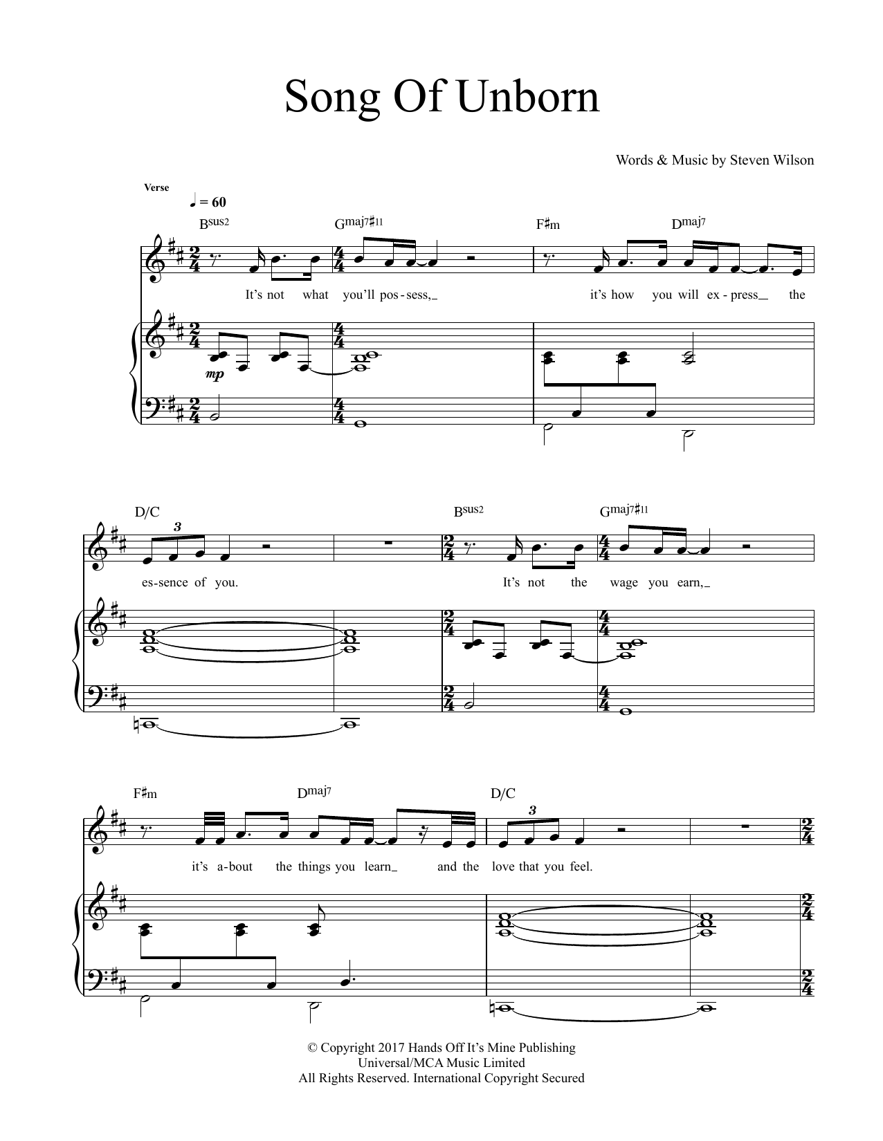 Steven Wilson Song Of Unborn Sheet Music Notes & Chords for Guitar Tab - Download or Print PDF