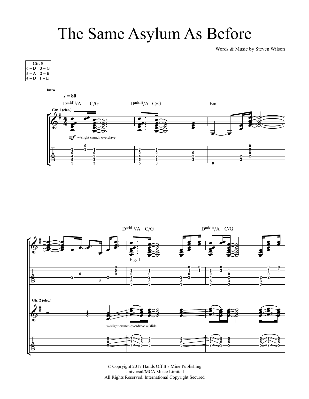 Steven Wilson The Same Asylum As Before Sheet Music Notes & Chords for Guitar Tab - Download or Print PDF