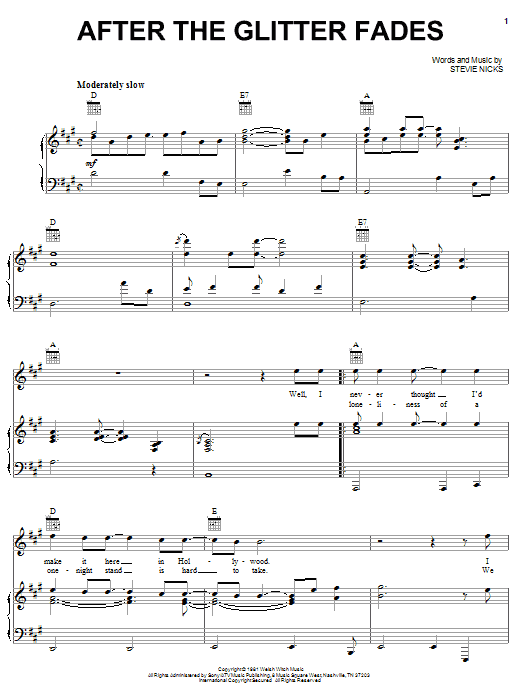 Stevie Nicks After The Glitter Fades Sheet Music Notes & Chords for Piano, Vocal & Guitar (Right-Hand Melody) - Download or Print PDF