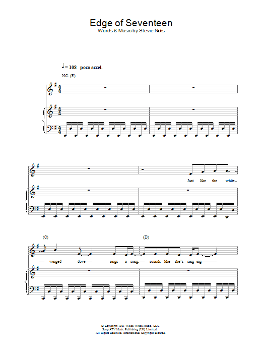 Stevie Nicks Edge Of Seventeen Sheet Music Notes & Chords for Lyrics & Chords - Download or Print PDF