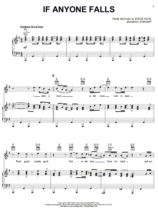 Stevie Nicks If Anyone Falls Sheet Music Notes & Chords for Piano, Vocal & Guitar (Right-Hand Melody) - Download or Print PDF Stevie Nicks If Anyone Falls Sheet Music Notes & Chords for Piano, Vocal & Guitar (Right-Hand Melody) - Download or Print PDF