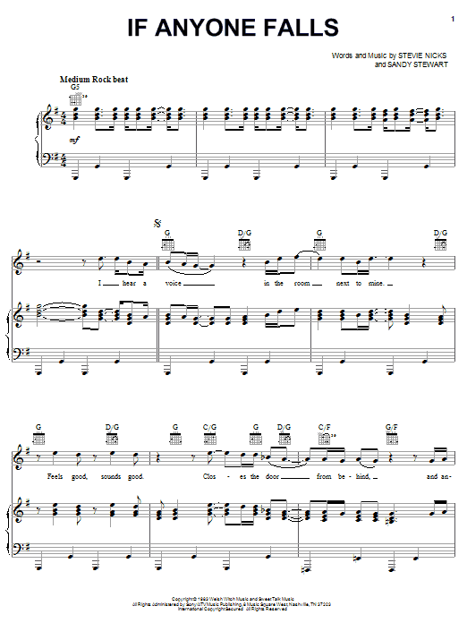 Stevie Nicks If Anyone Falls Sheet Music Notes & Chords for Piano, Vocal & Guitar (Right-Hand Melody) - Download or Print PDF