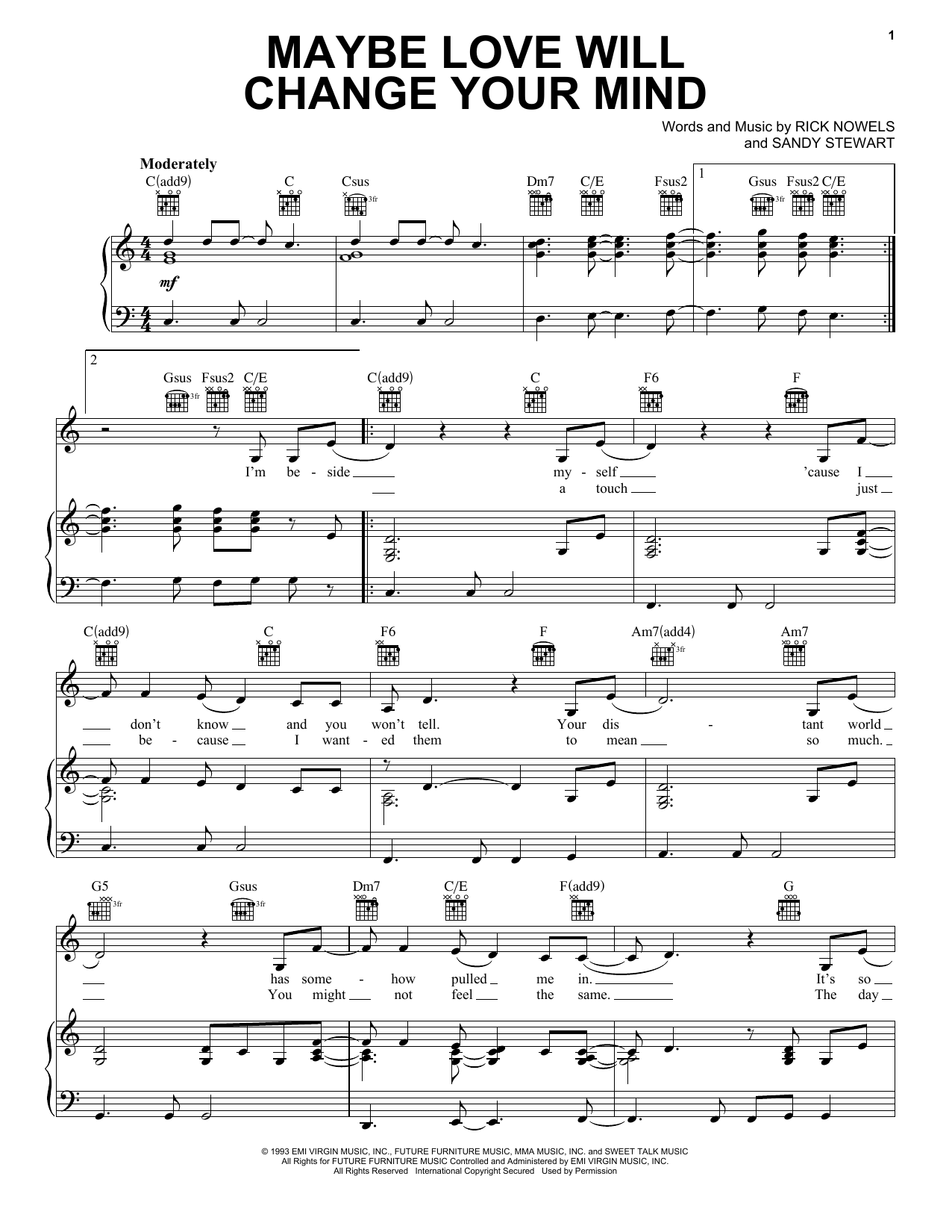 Stevie Nicks Maybe Love Will Change Your Mind Sheet Music Notes & Chords for Piano, Vocal & Guitar Chords (Right-Hand Melody) - Download or Print PDF