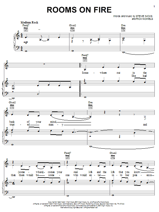Stevie Nicks Rooms On Fire Sheet Music Notes & Chords for Piano, Vocal & Guitar (Right-Hand Melody) - Download or Print PDF Stevie Nicks Rooms On Fire Sheet Music Notes & Chords for Piano, Vocal & Guitar (Right-Hand Melody) - Download or Print PDF