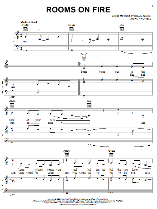 Stevie Nicks Rooms On Fire Sheet Music Notes & Chords for Piano, Vocal & Guitar (Right-Hand Melody) - Download or Print PDF