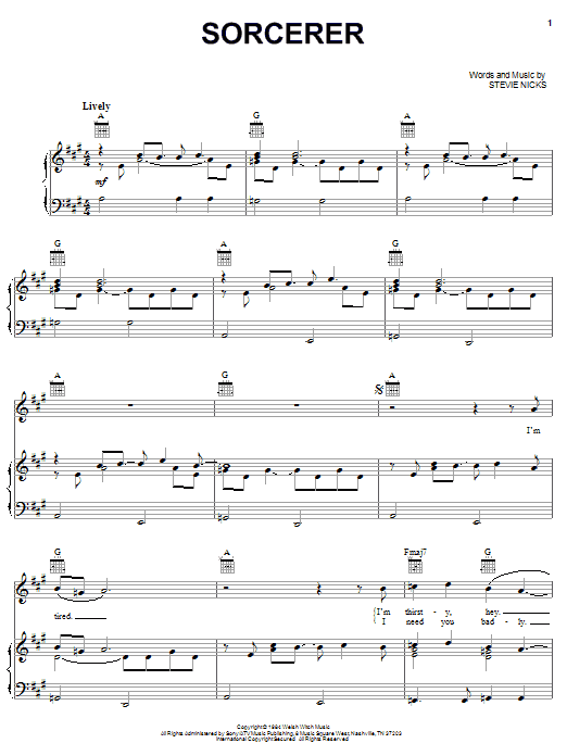 Stevie Nicks Sorcerer Sheet Music Notes & Chords for Piano, Vocal & Guitar (Right-Hand Melody) - Download or Print PDF Stevie Nicks Sorcerer Sheet Music Notes & Chords for Piano, Vocal & Guitar (Right-Hand Melody) - Download or Print PDF