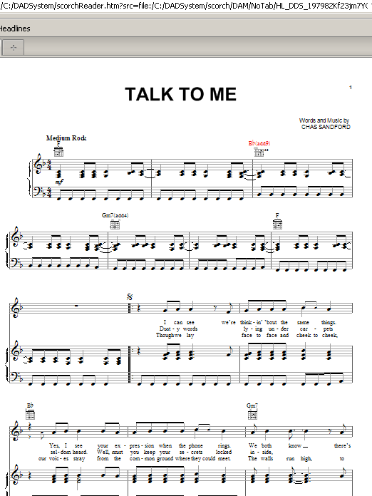 Stevie Nicks Talk To Me Sheet Music Notes & Chords for Piano, Vocal & Guitar (Right-Hand Melody) - Download or Print PDF