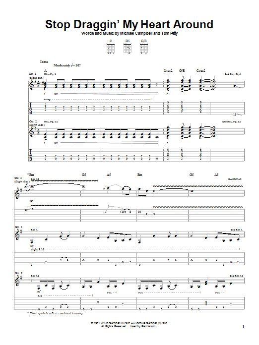 Stevie Nicks with Tom Petty Stop Draggin' My Heart Around Sheet Music Notes & Chords for Guitar with strumming patterns - Download or Print PDF