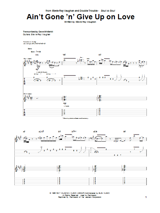 Stevie Ray Vaughan Ain't Gone 'n' Give Up On Love Sheet Music Notes & Chords for Piano, Vocal & Guitar Chords (Right-Hand Melody) - Download or Print PDF