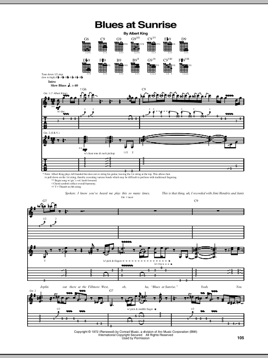 Stevie Ray Vaughan Blues At Sunrise Sheet Music Notes & Chords for Guitar Tab - Download or Print PDF