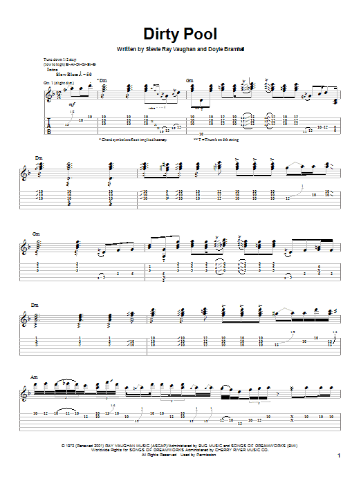Stevie Ray Vaughan Dirty Pool Sheet Music Notes & Chords for Guitar Tab - Download or Print PDF