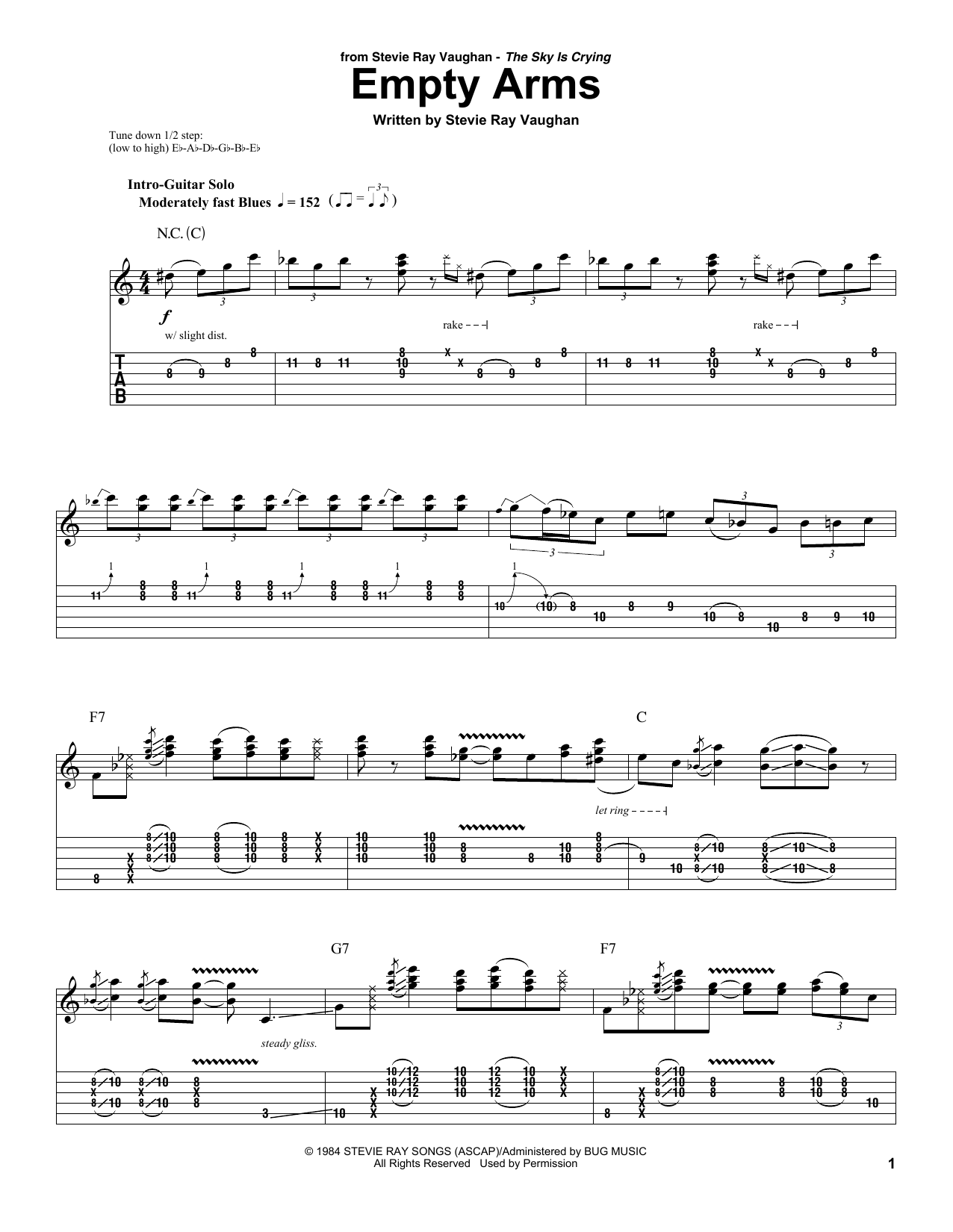 Stevie Ray Vaughan Empty Arms Sheet Music Notes & Chords for Bass Guitar Tab - Download or Print PDF