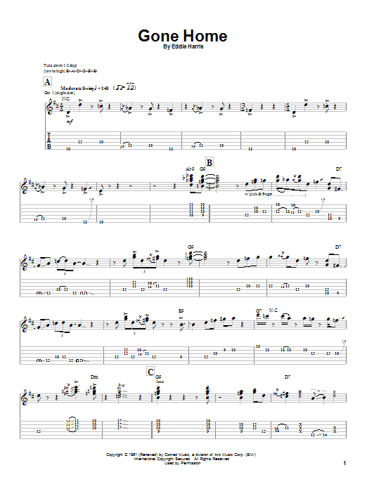 Stevie Ray Vaughan Gone Home Sheet Music Notes & Chords for Guitar Tab - Download or Print PDF