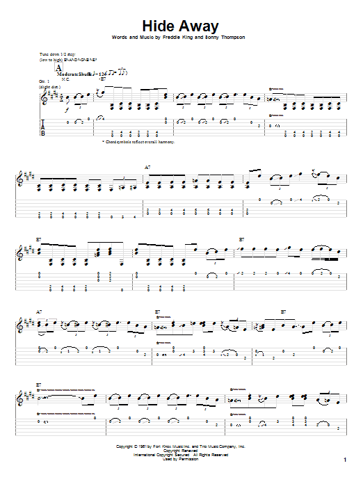 Stevie Ray Vaughan Hide Away Sheet Music Notes & Chords for Guitar Tab - Download or Print PDF