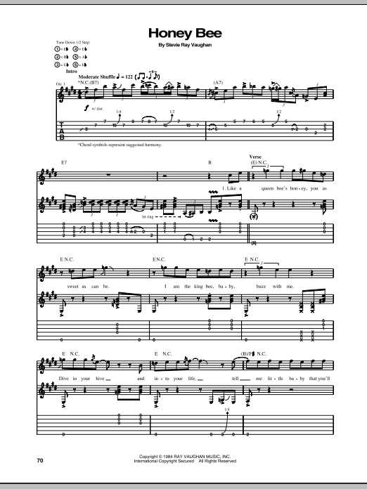 Stevie Ray Vaughan Honey Bee Sheet Music Notes & Chords for Guitar Tab Play-Along - Download or Print PDF