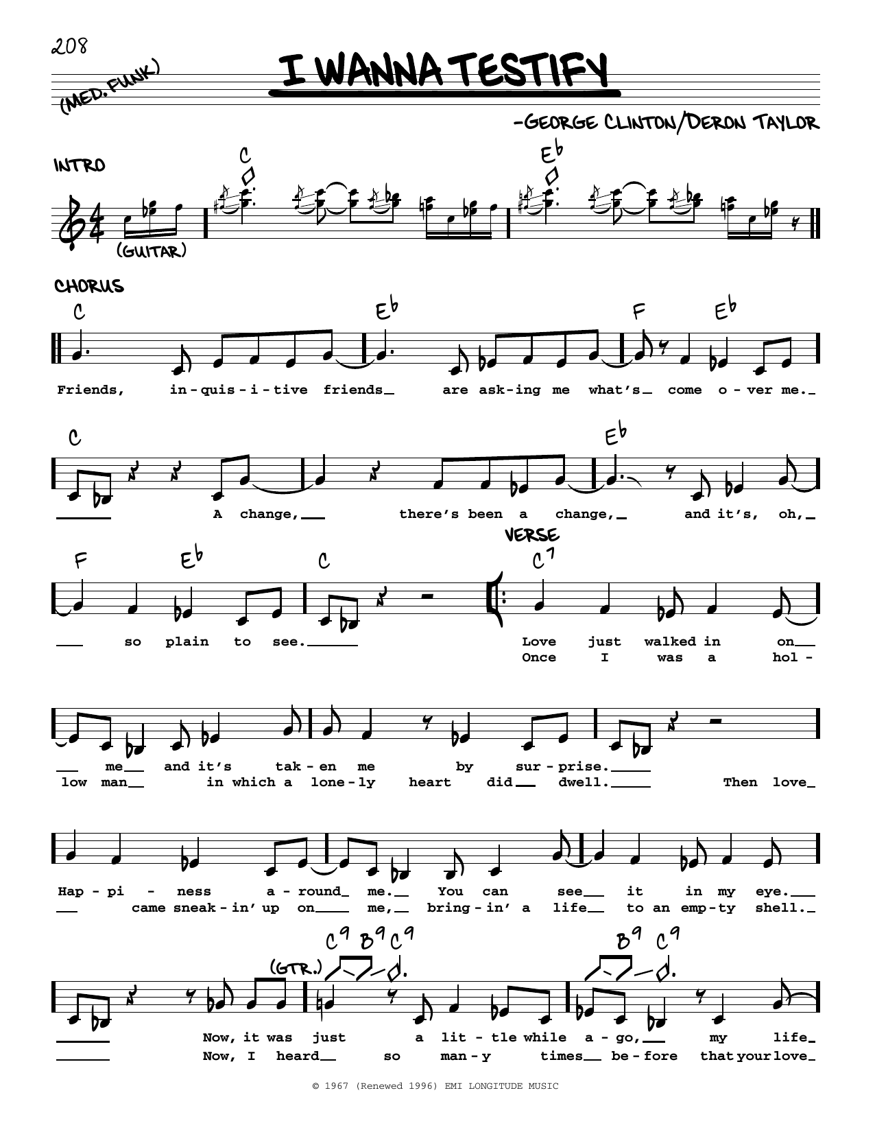 Stevie Ray Vaughan I Wanna Testify Sheet Music Notes & Chords for Real Book – Melody & Chords - Download or Print PDF