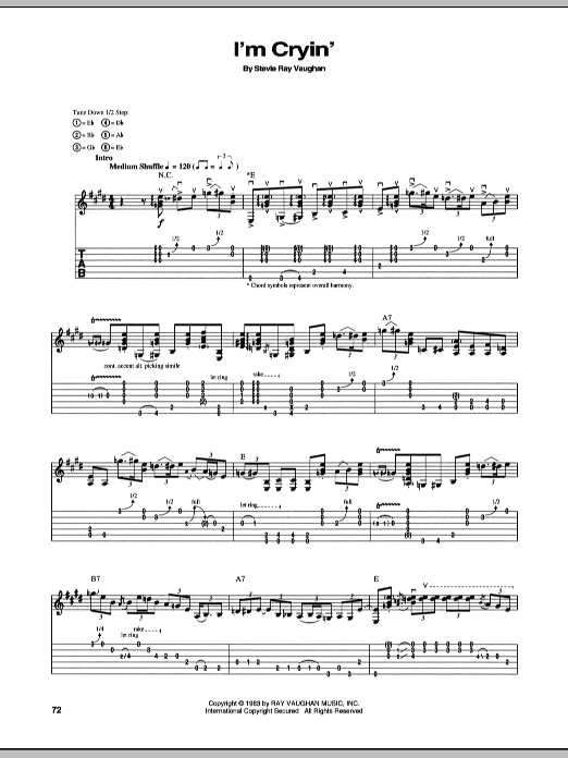 Stevie Ray Vaughan I'm Cryin' Sheet Music Notes & Chords for Guitar Tab - Download or Print PDF