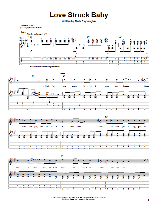 Stevie Ray Vaughan Love Struck Baby Sheet Music Notes & Chords for Melody Line, Lyrics & Chords - Download or Print PDF