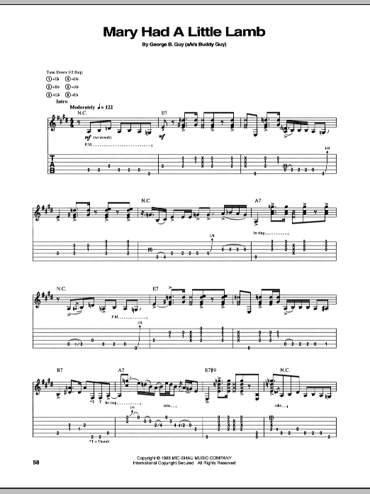 Stevie Ray Vaughan Mary Had A Little Lamb Sheet Music Notes & Chords for Guitar Tab - Download or Print PDF