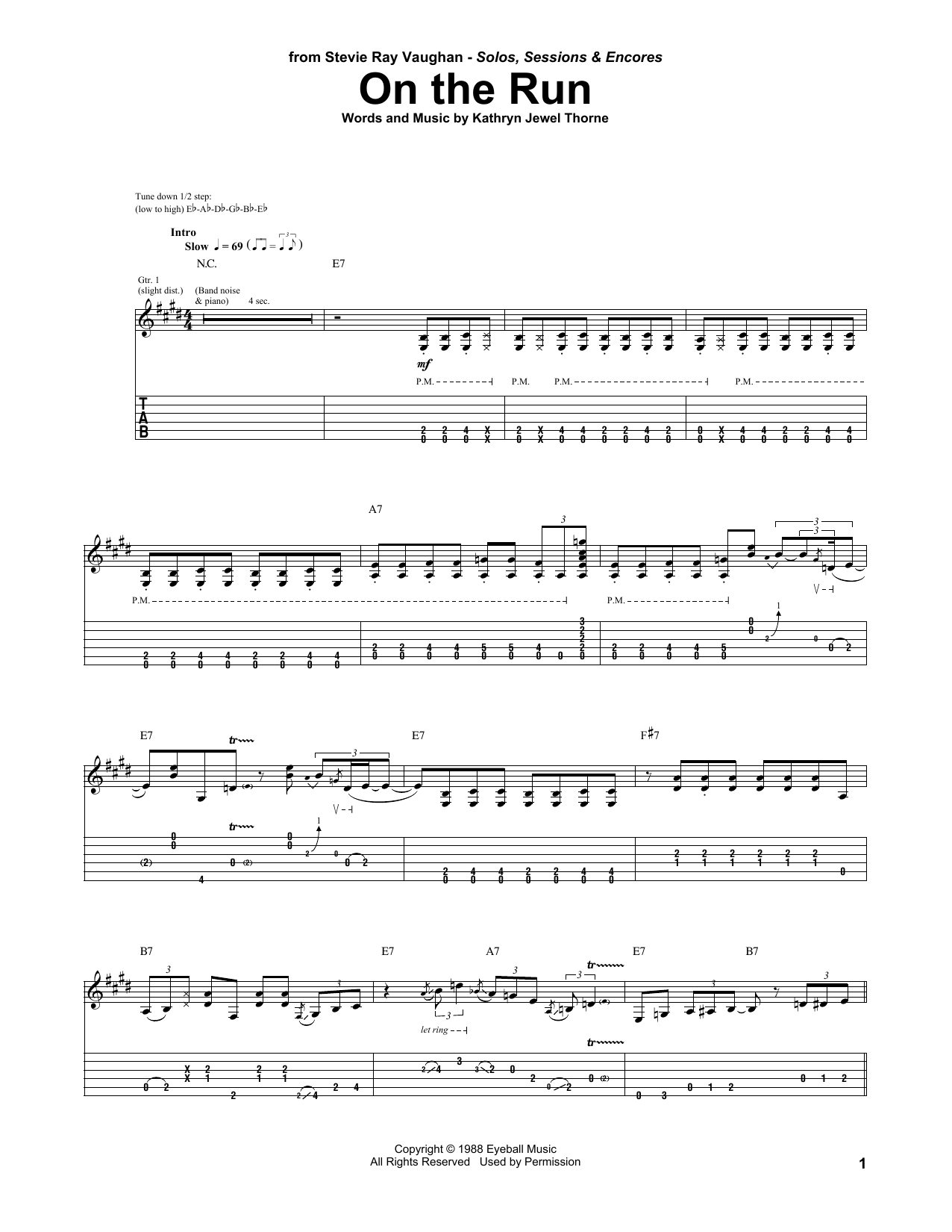 Stevie Ray Vaughan On The Run Sheet Music Notes & Chords for Guitar Tab - Download or Print PDF