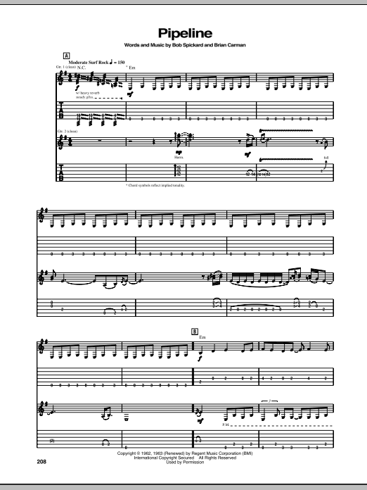 Stevie Ray Vaughan Pipeline Sheet Music Notes & Chords for Guitar Tab - Download or Print PDF