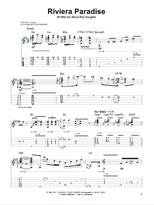 Stevie Ray Vaughan Riviera Paradise Sheet Music Notes & Chords for Guitar Tab - Download or Print PDF