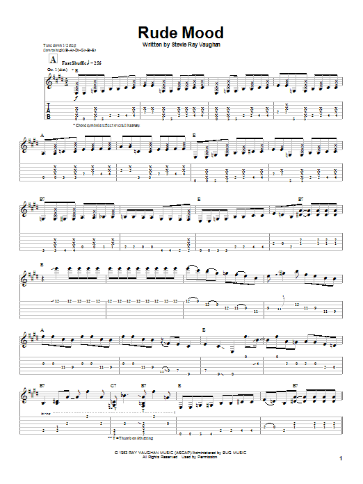 Stevie Ray Vaughan Rude Mood Sheet Music Notes & Chords for Guitar Tab - Download or Print PDF