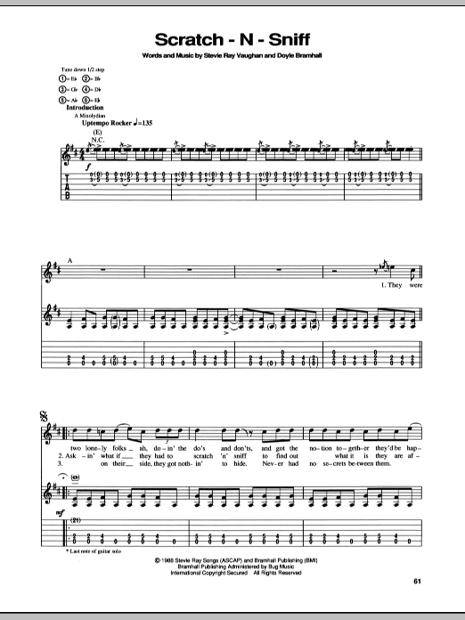 Stevie Ray Vaughan Scratch-N-Sniff Sheet Music Notes & Chords for Guitar Tab - Download or Print PDF