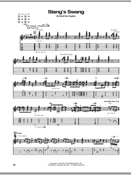 Stevie Ray Vaughan Stang's Swang Sheet Music Notes & Chords for Guitar Tab - Download or Print PDF