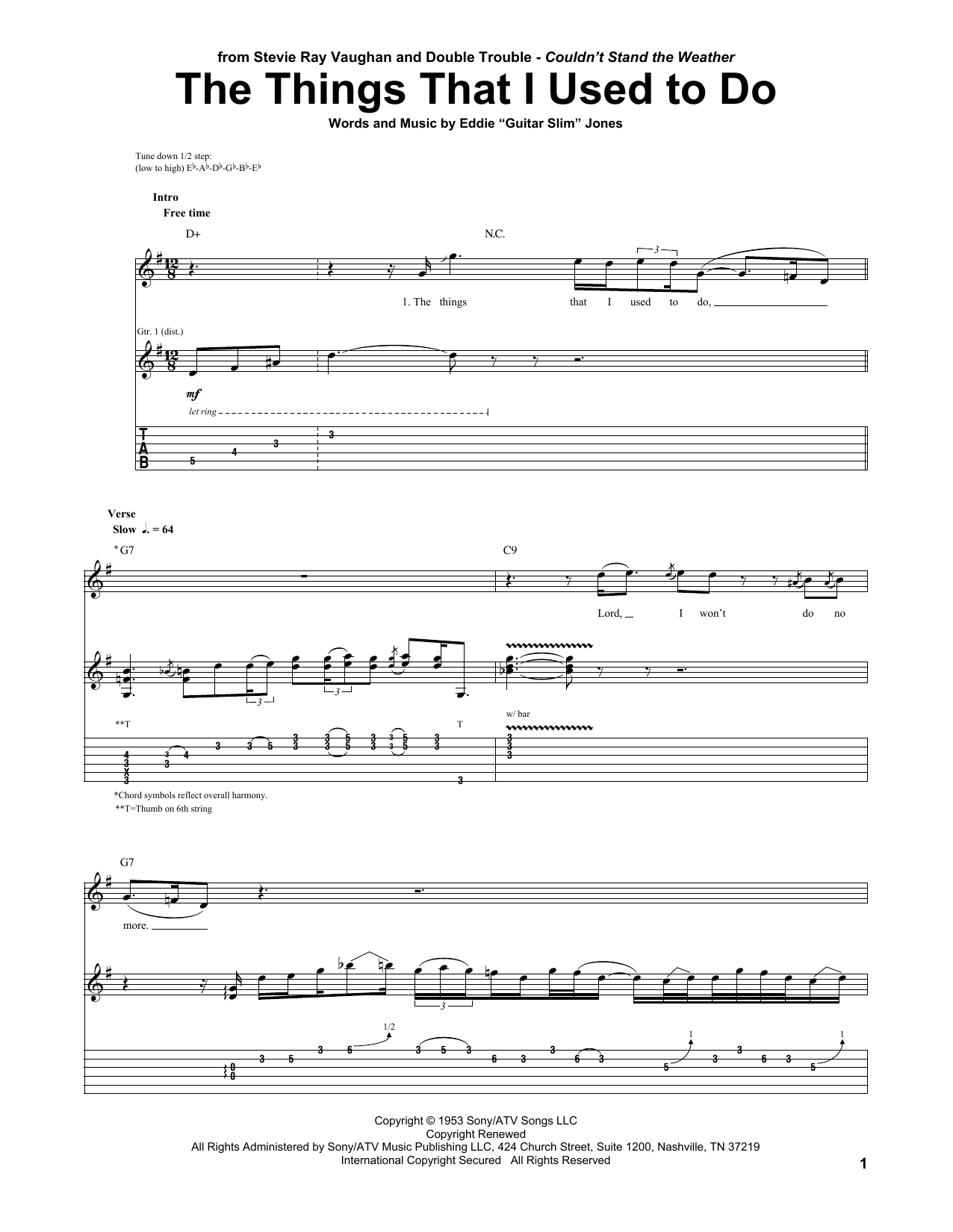 Stevie Ray Vaughan The Things That I Used To Do Sheet Music Notes & Chords for Guitar Tab - Download or Print PDF