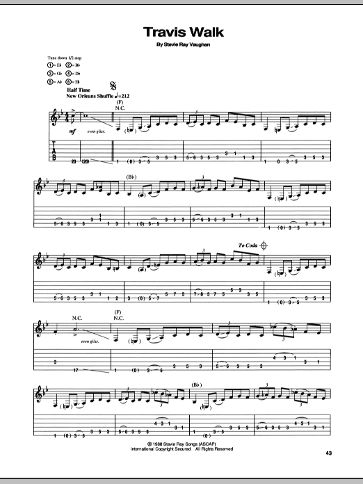 Stevie Ray Vaughan Travis Walk Sheet Music Notes & Chords for Guitar Tab - Download or Print PDF