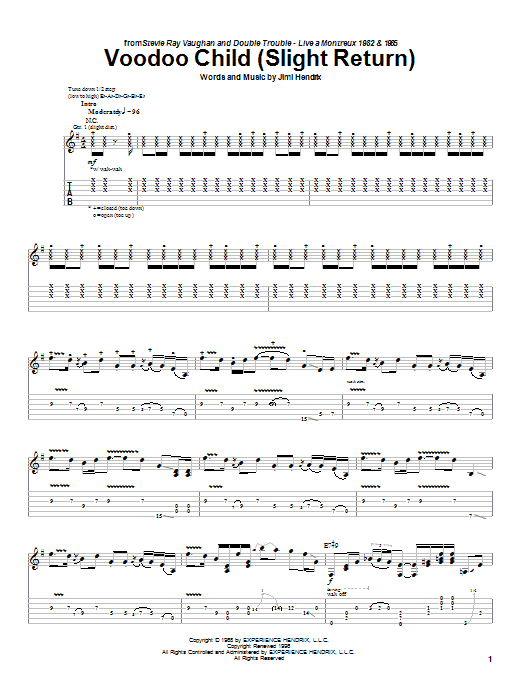 Stevie Ray Vaughan Voodoo Child (Slight Return) Sheet Music Notes & Chords for Guitar Tab Play-Along - Download or Print PDF