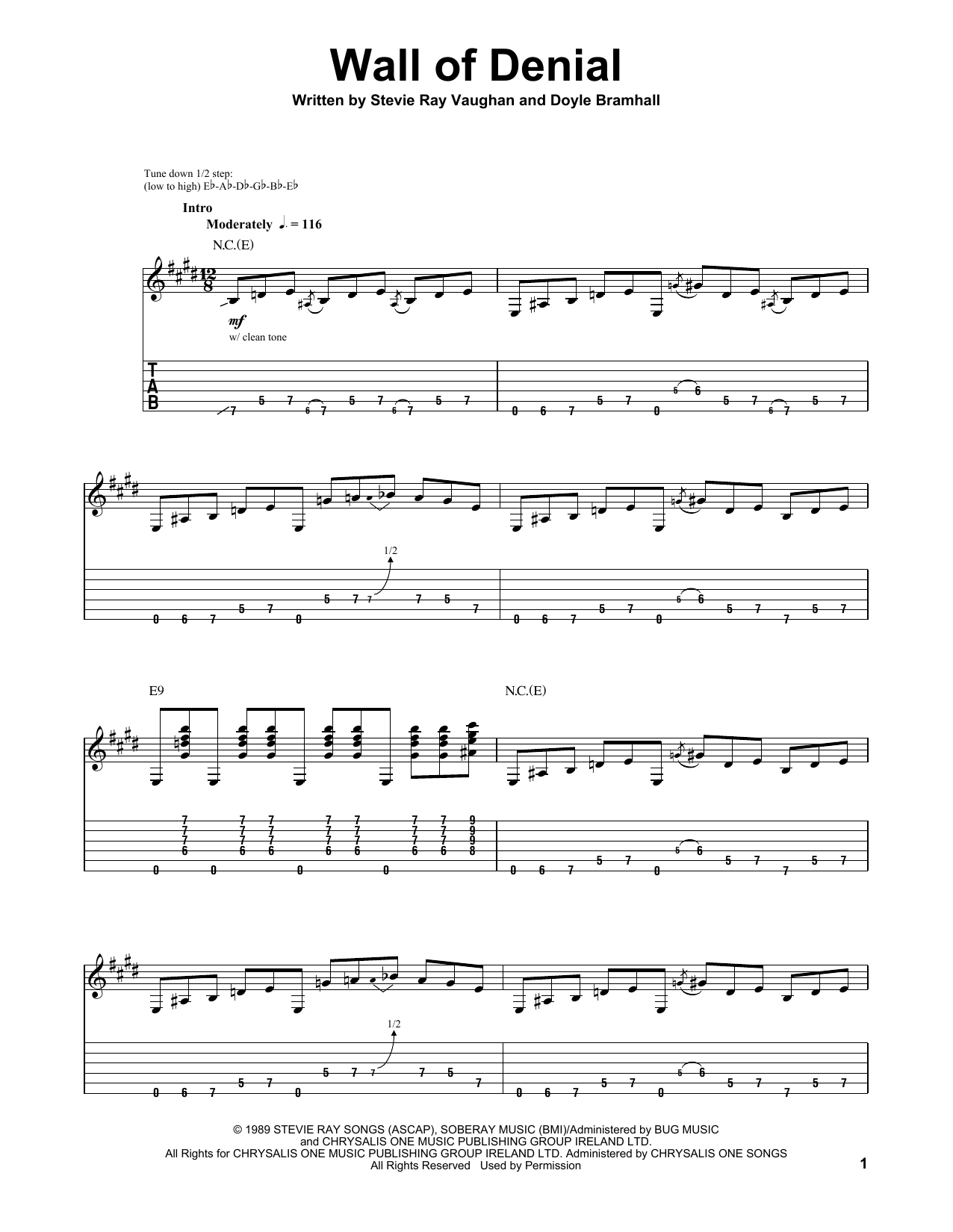 Stevie Ray Vaughan Wall Of Denial Sheet Music Notes & Chords for Guitar Tab Play-Along - Download or Print PDF