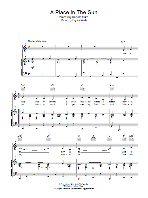 Stevie Wonder A Place In The Sun Sheet Music Notes & Chords for Piano, Vocal & Guitar Chords (Right-Hand Melody) - Download or Print PDF