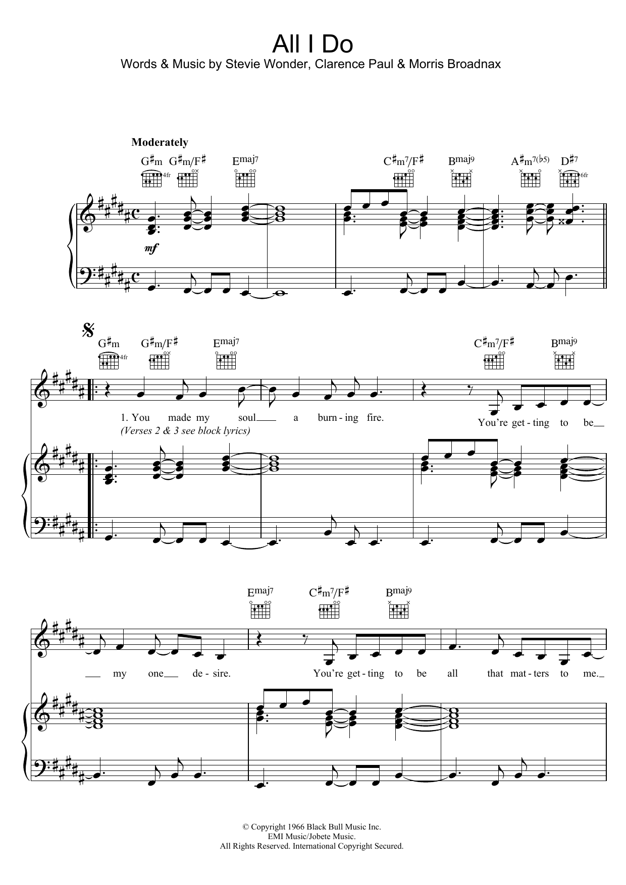 Stevie Wonder All I Do Sheet Music Notes & Chords for Piano, Vocal & Guitar - Download or Print PDF