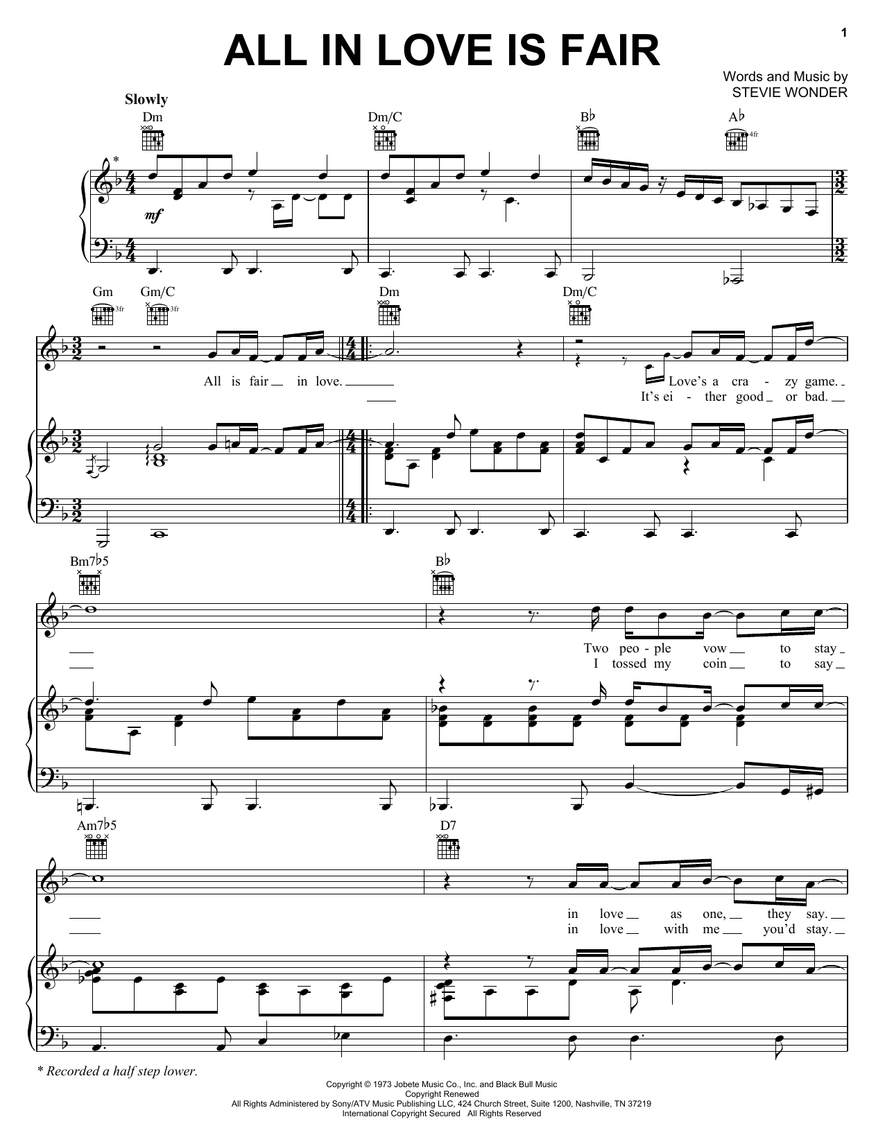 Stevie Wonder All In Love Is Fair Sheet Music Notes & Chords for Piano - Download or Print PDF