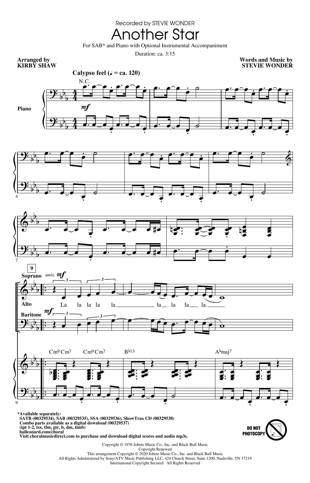 Stevie Wonder Another Star (arr. Kirby Shaw) Sheet Music Notes & Chords for SAB Choir - Download or Print PDF
