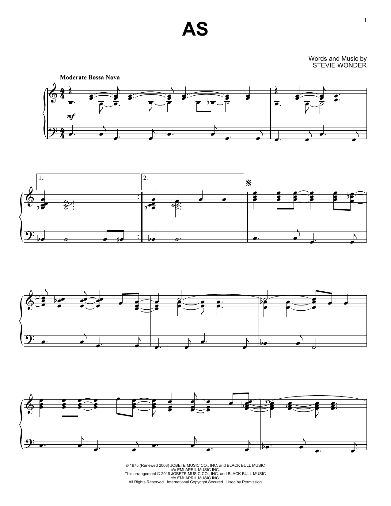 Stevie Wonder As [Jazz version] Sheet Music Notes & Chords for Piano - Download or Print PDF