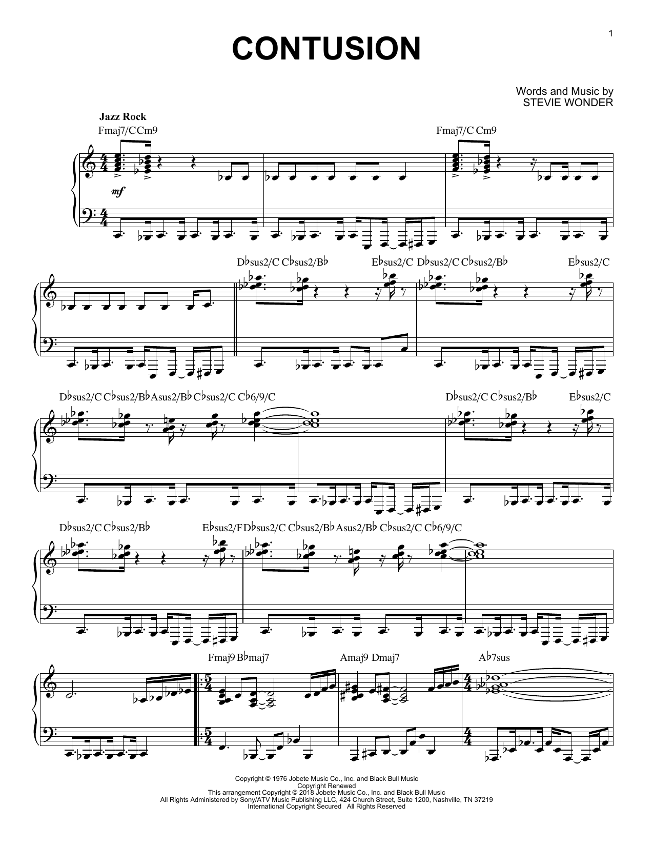 Stevie Wonder Contusion Sheet Music Notes & Chords for Piano Solo - Download or Print PDF