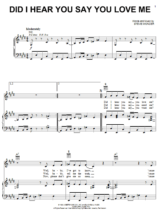 Stevie Wonder Did I Hear You Say You Love Me Sheet Music Notes & Chords for Piano, Vocal & Guitar (Right-Hand Melody) - Download or Print PDF Stevie Wonder Did I Hear You Say You Love Me Sheet Music Notes & Chords for Piano, Vocal & Guitar (Right-Hand Melody) - Download or Print PDF