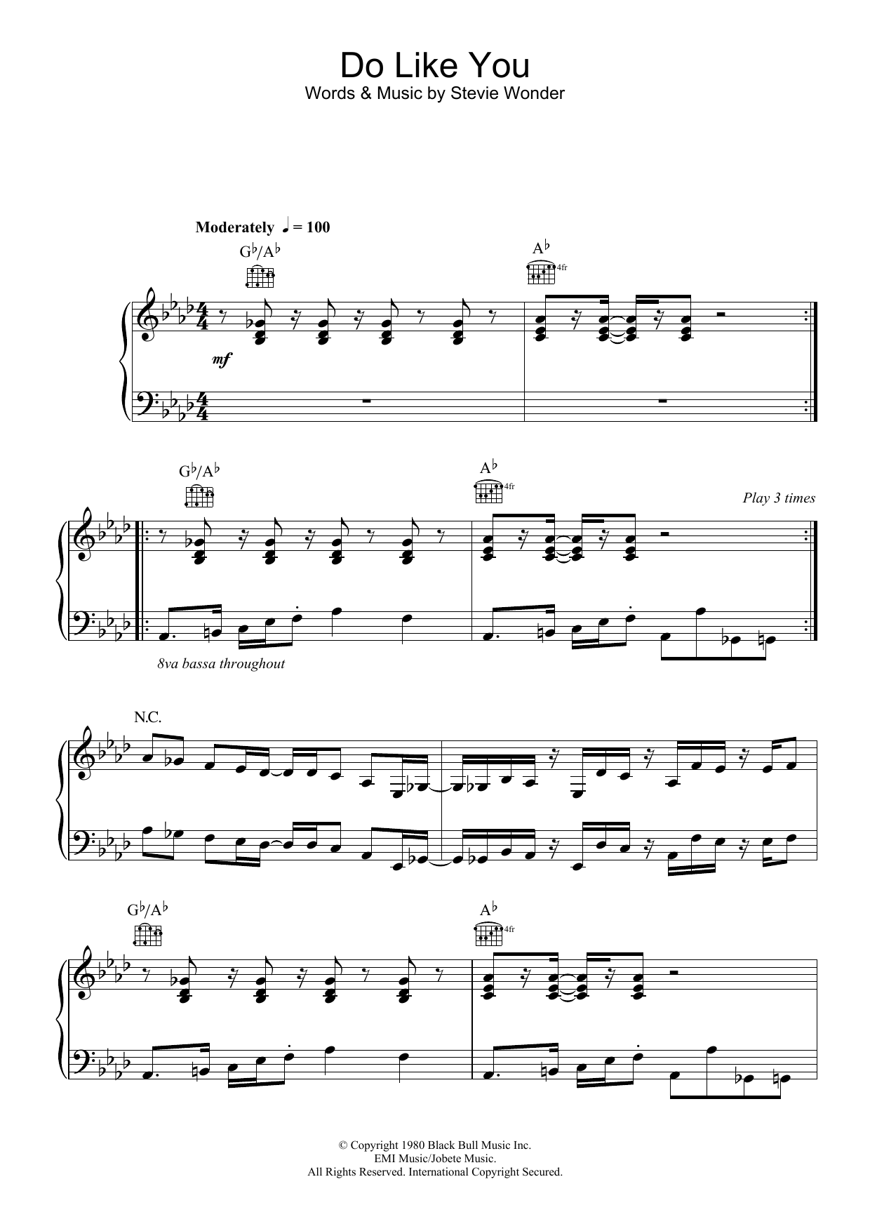 Stevie Wonder Do Like You Sheet Music Notes & Chords for Piano, Vocal & Guitar - Download or Print PDF