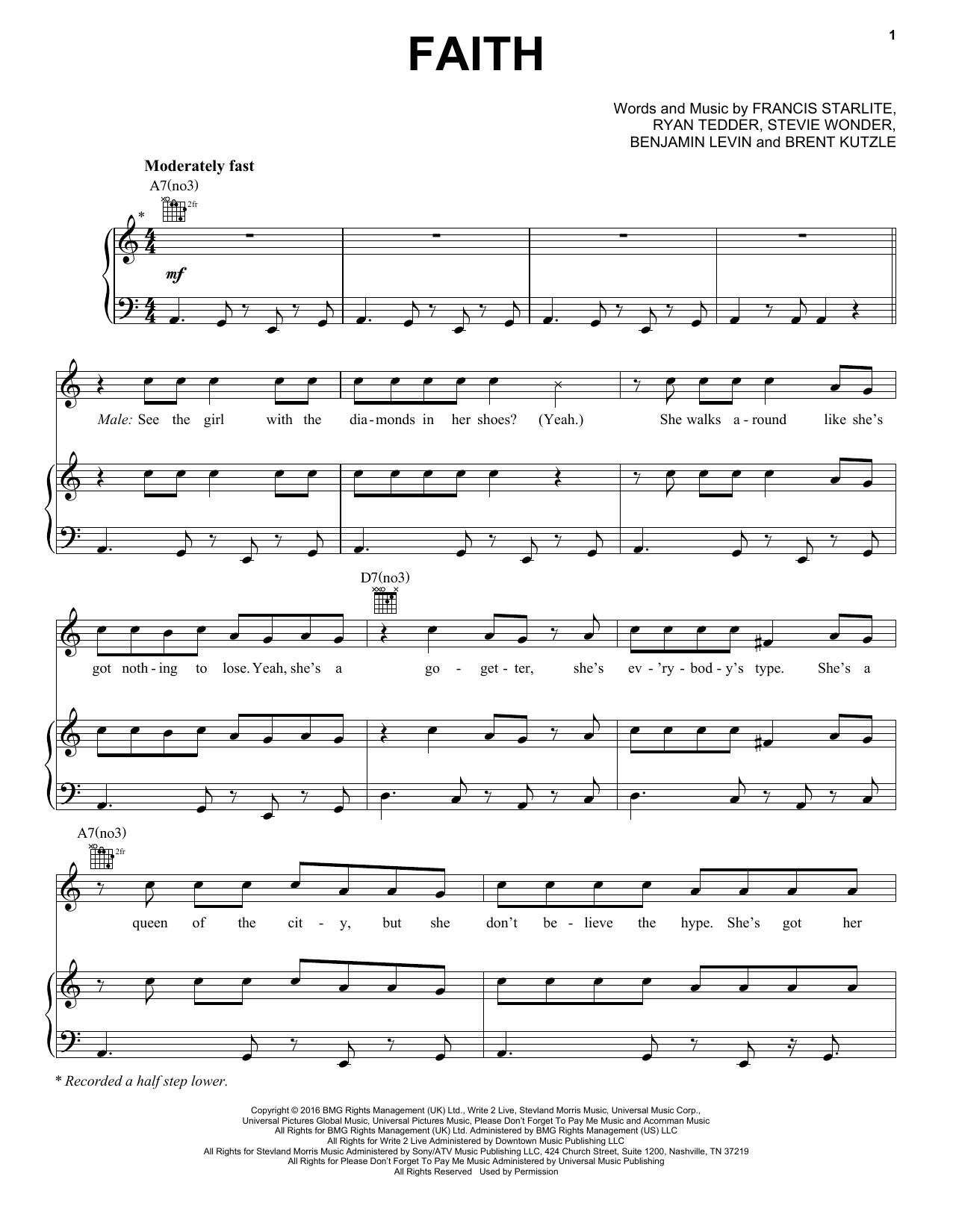 Stevie Wonder feat. Ariana Grande Faith Sheet Music Notes & Chords for Piano, Vocal & Guitar (Right-Hand Melody) - Download or Print PDF